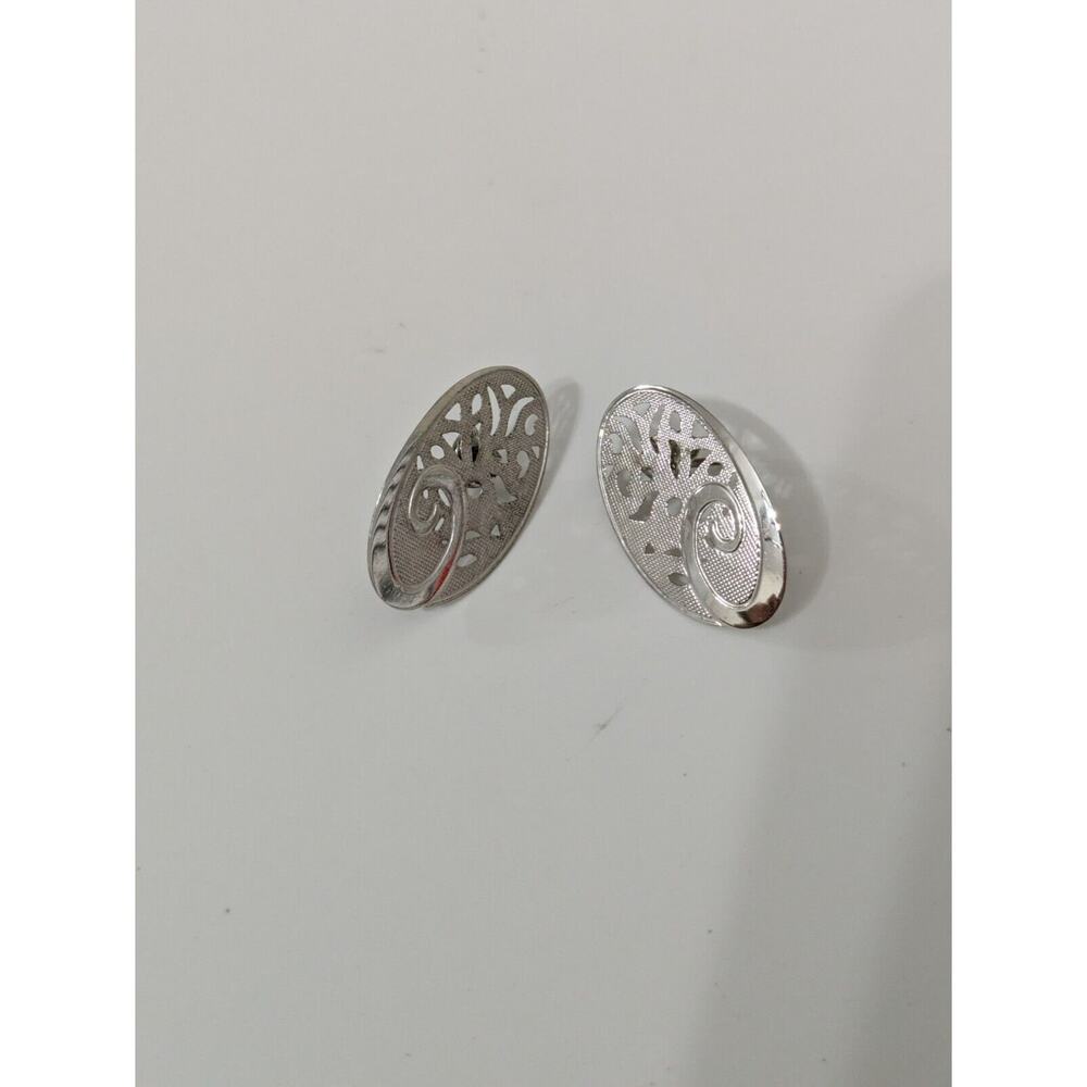 Silver Tone Oval Stud Earrings